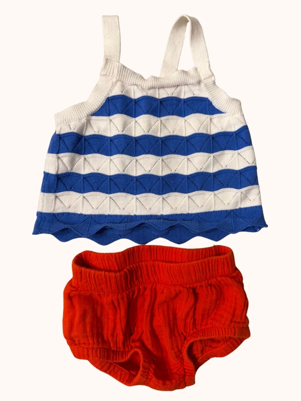 Cat & Jack Blue and White Striped Knit Tank with Red Bloomers
